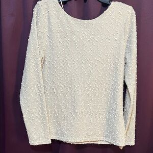 Jennifer Lopez Ivory Textured Long Sleeve Top